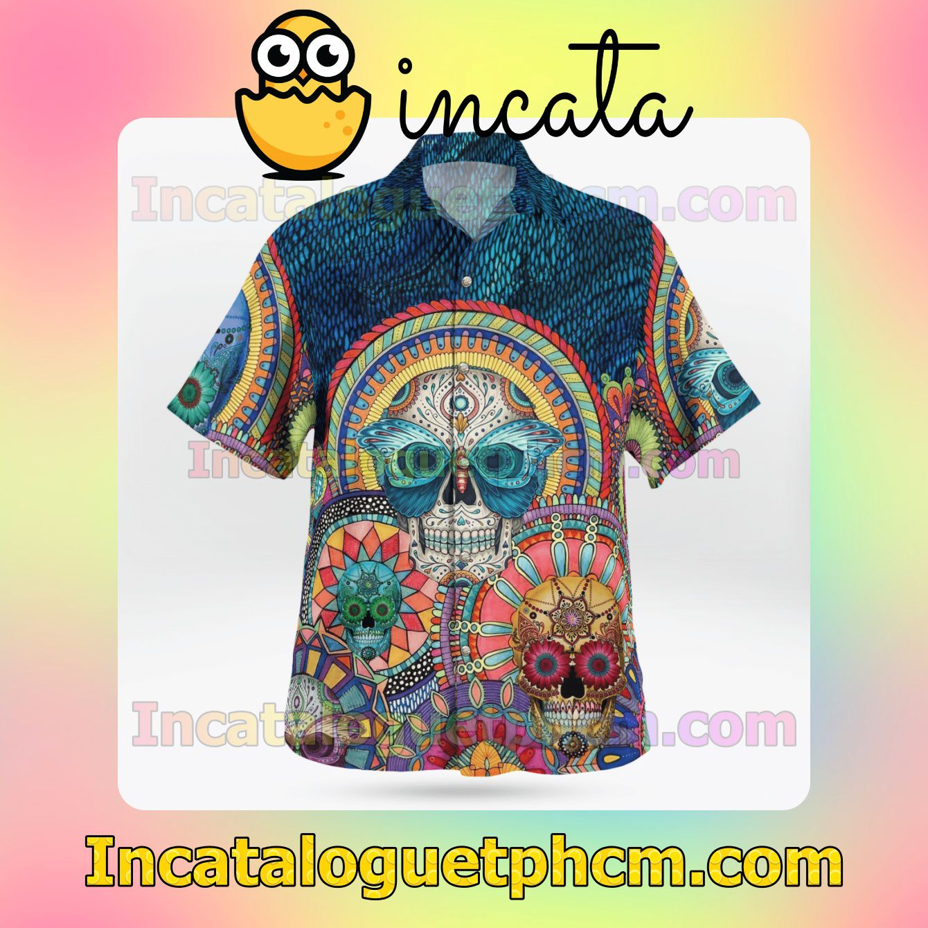 Vibrant Sugar Skull Mandala Art Short Sleeve Shirts