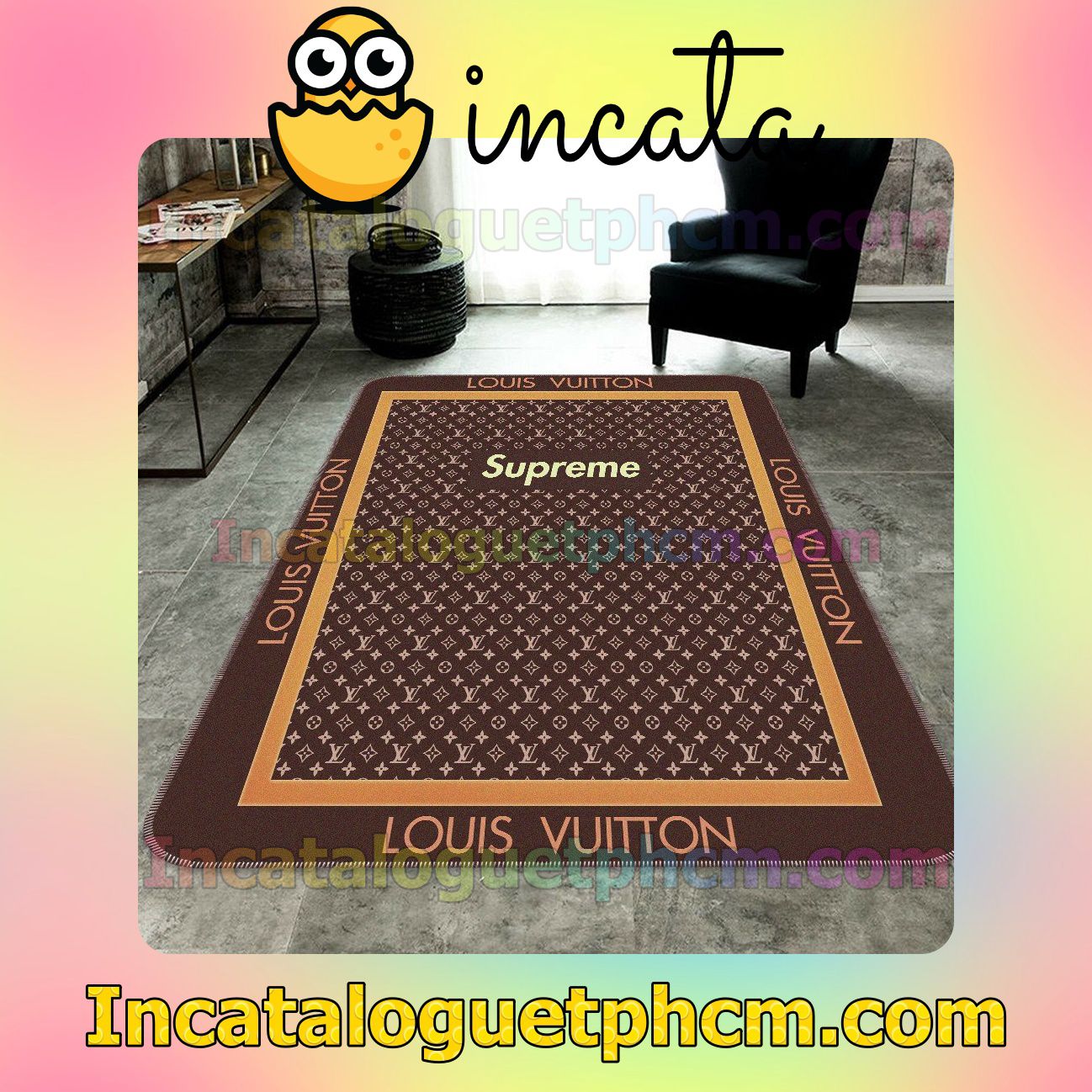 Supreme Louis Vuitton Monogram Dark Brown Carpet Rugs For Kitchen