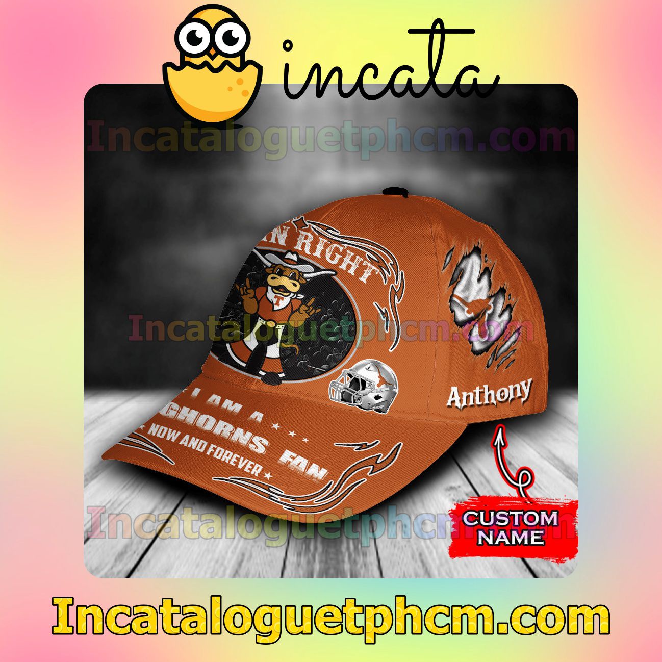 Adult Texas Longhorns Mascot NCAA Customized Hat Caps