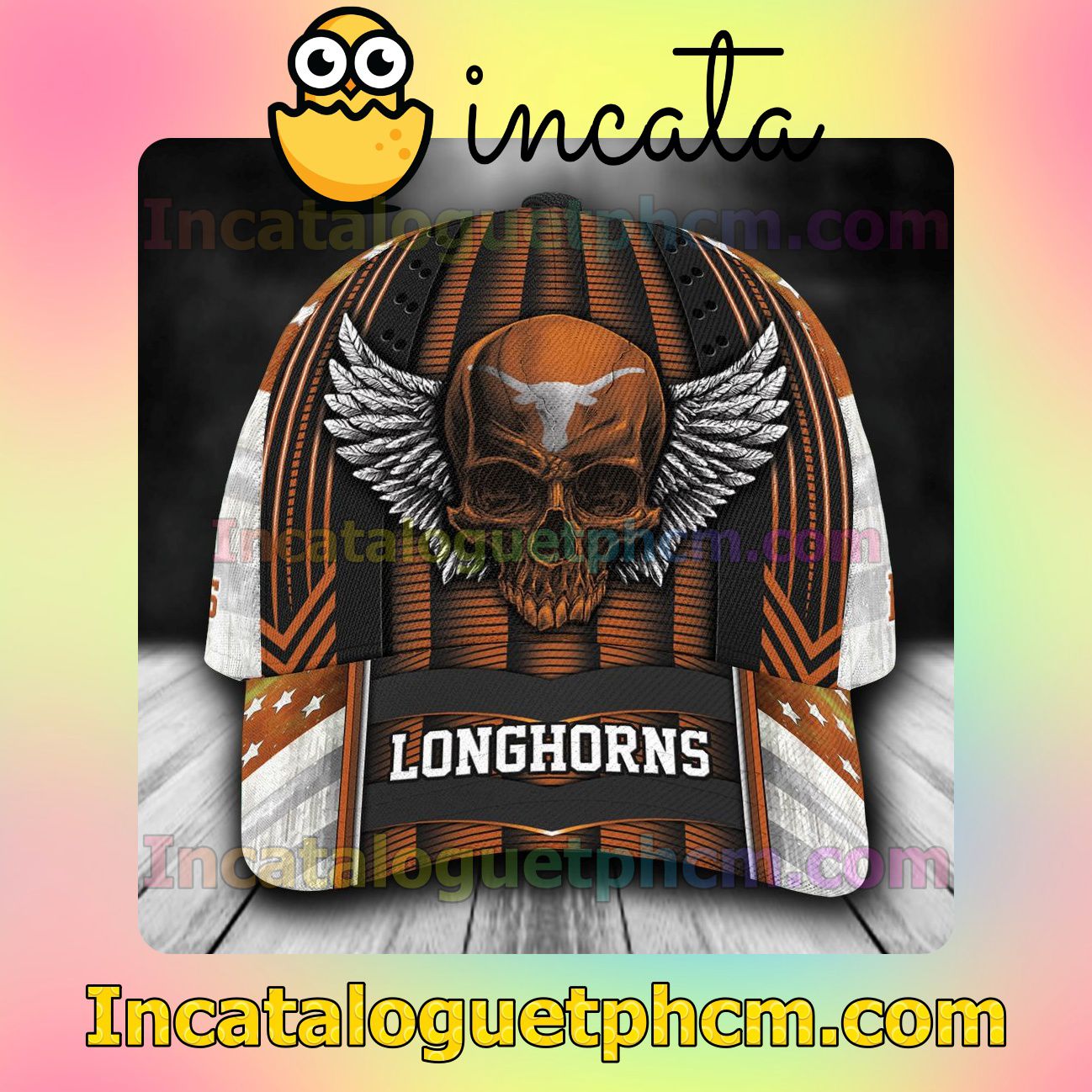 Great Texas Longhorns Skull Flag NCAA Customized Hat Caps