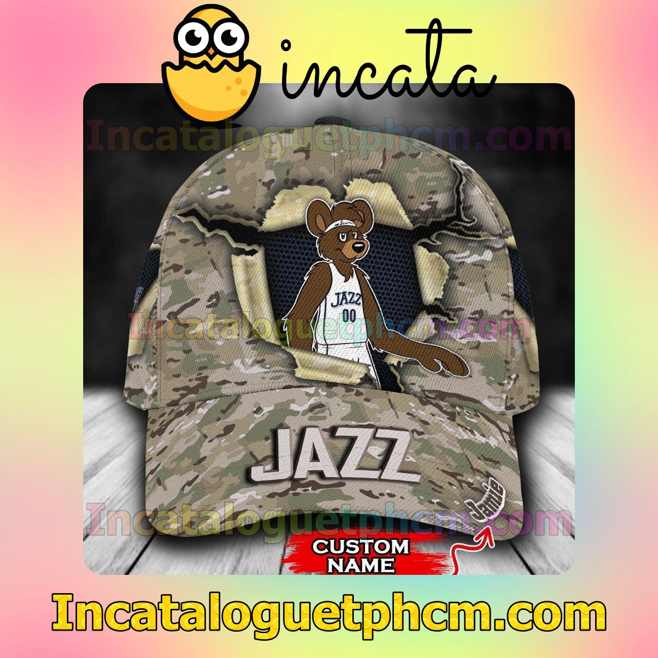 Around Me Utah Jazz Camo Mascot NBA Customized Hat Caps