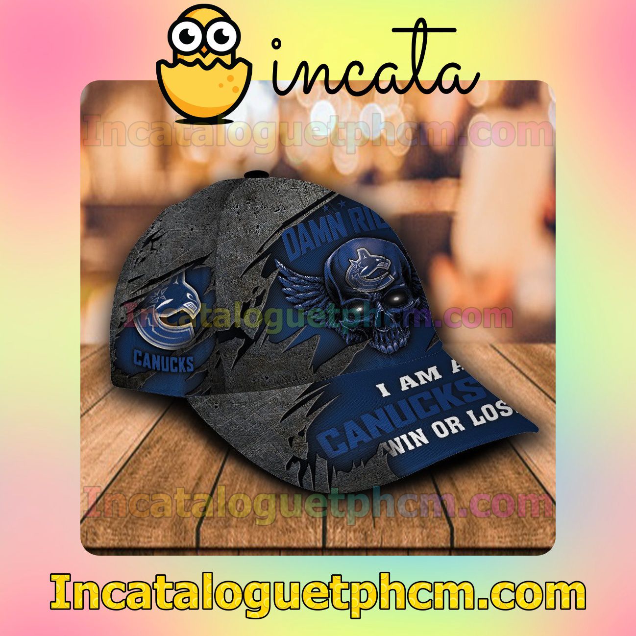 Popular Vancouver Canucks Skull Damn Right I Am A Fan Win Or Lose NHL Customized Hat Caps