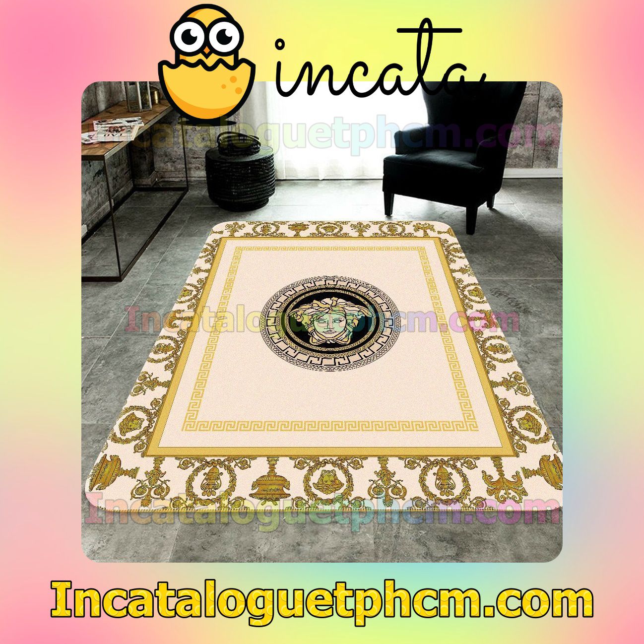 Versace Barocco With Logo Greek Key Luxury Carpet Rugs For Kitchen