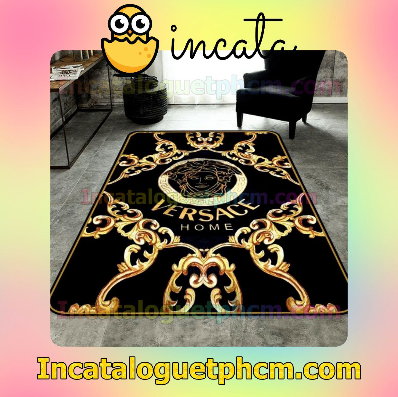 Versace Home Logo Baroque Black Carpet Rugs For Kitchen