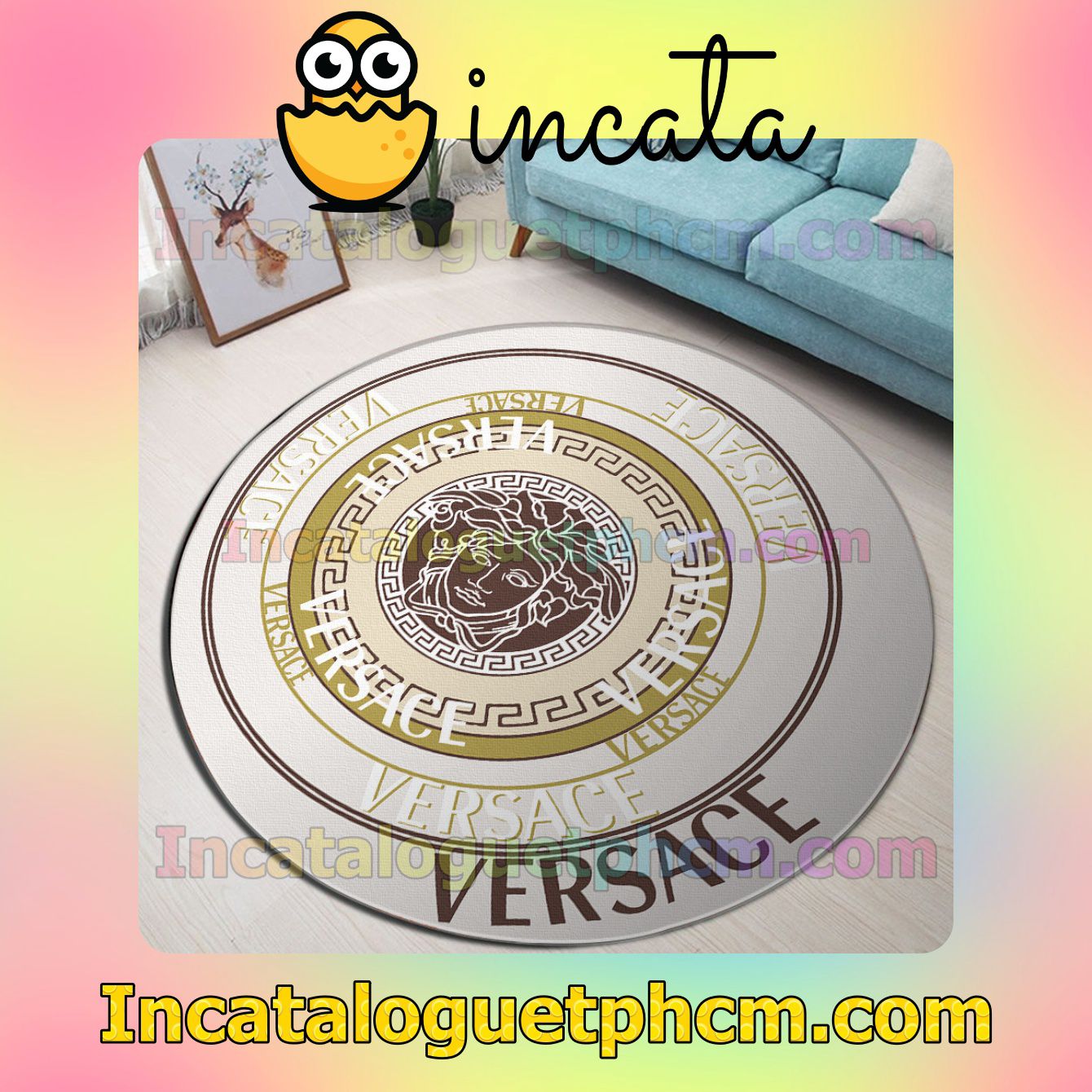 Versace Medusa Logo Nested Circles Round Carpet Rugs For Kitchen