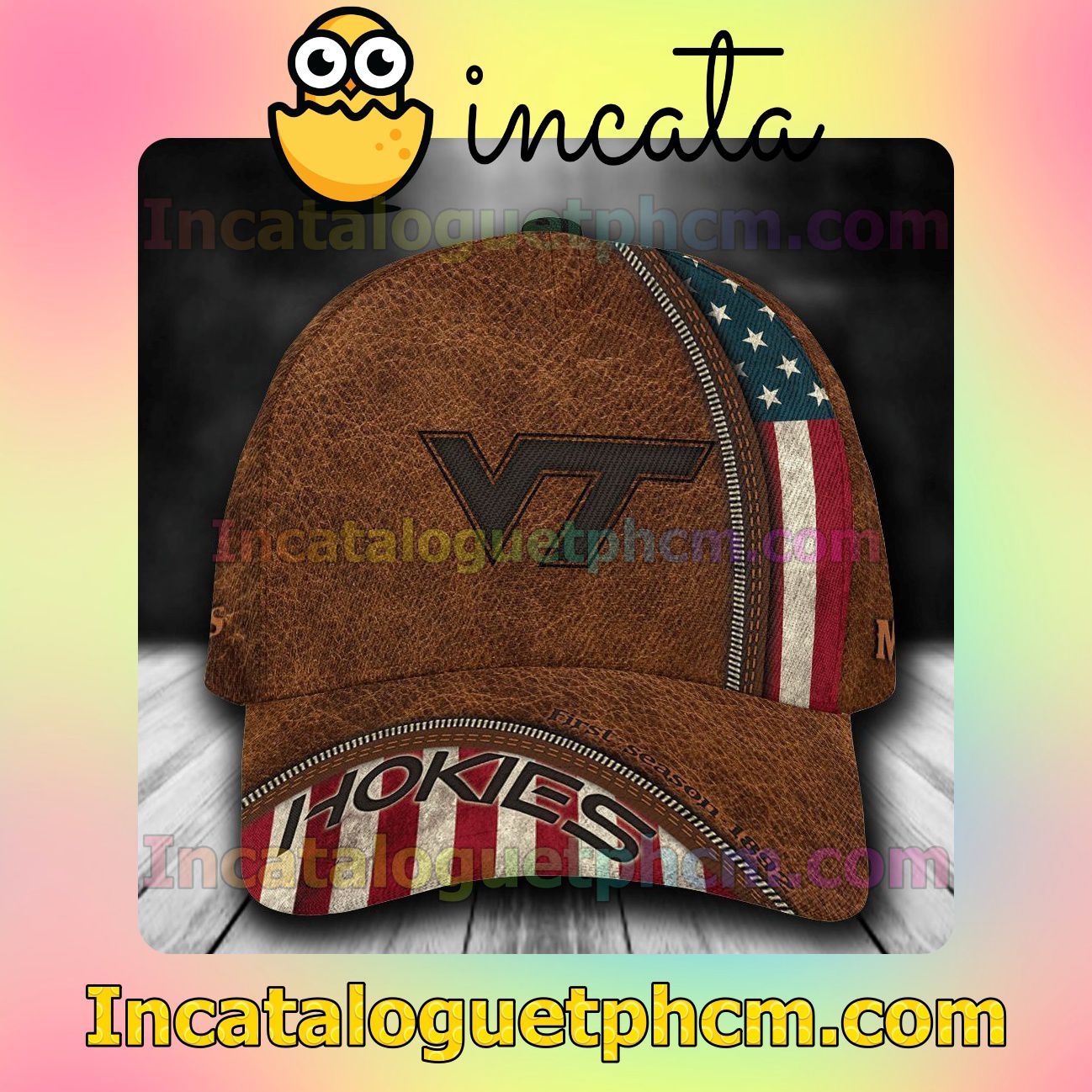 Popular Virginia Tech Hokies Leather Zipper Print Customized Hat Caps