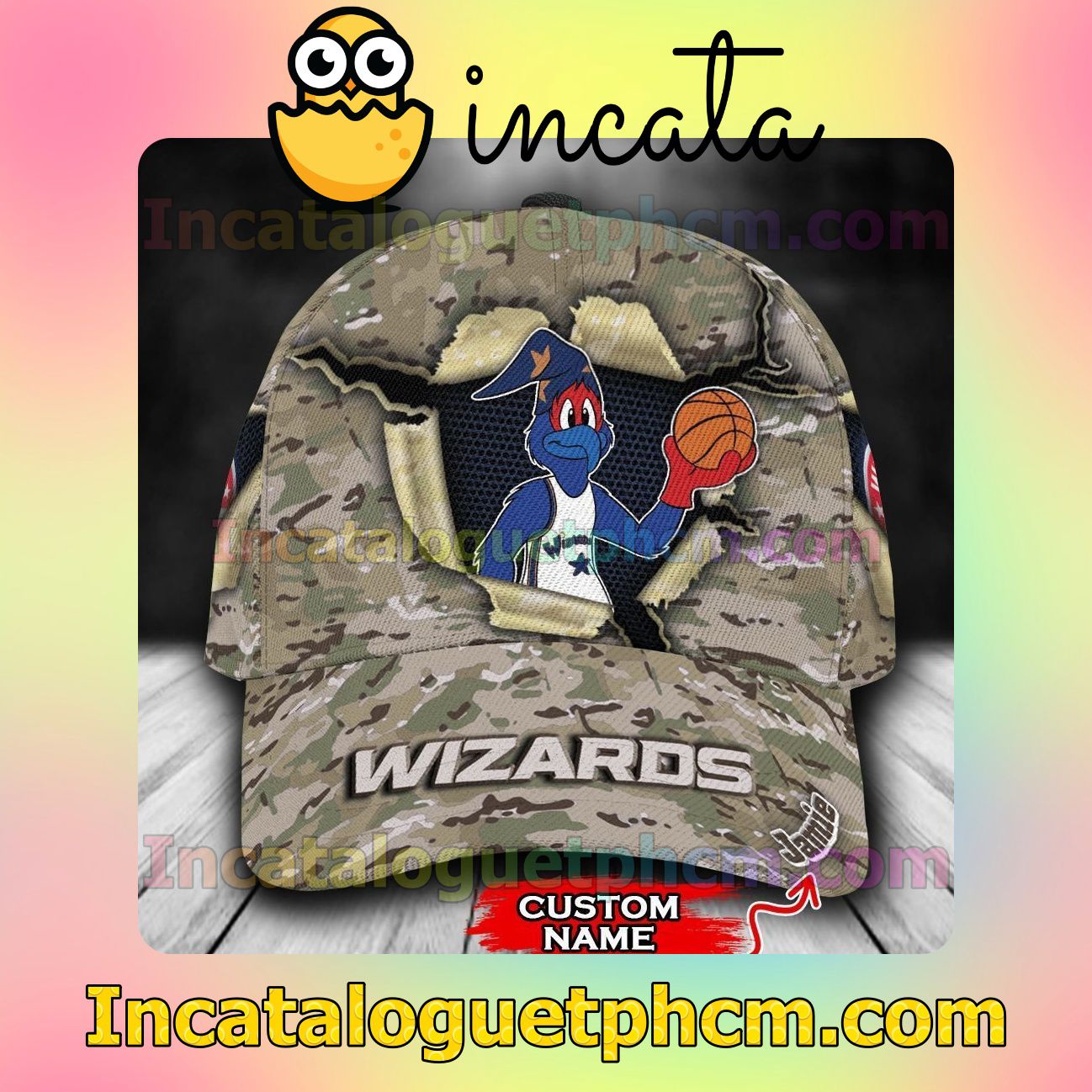 Top Washington Wizards Camo Mascot NBA Customized Hat Caps