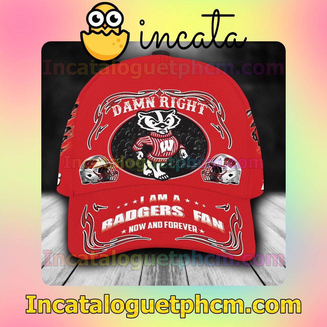 Present Wisconsin Badgers Mascot NCAA Customized Hat Caps