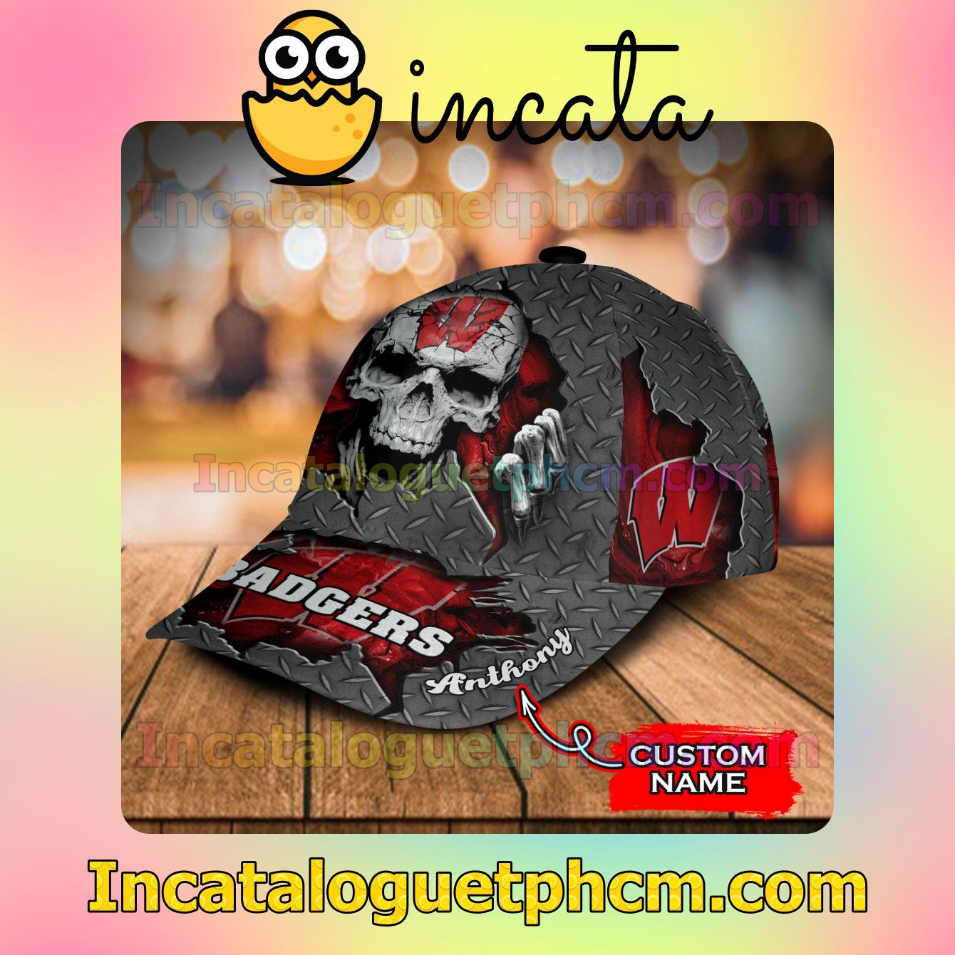 Absolutely Love Wisconsin Badgers SKULL NCAA Customized Hat Caps