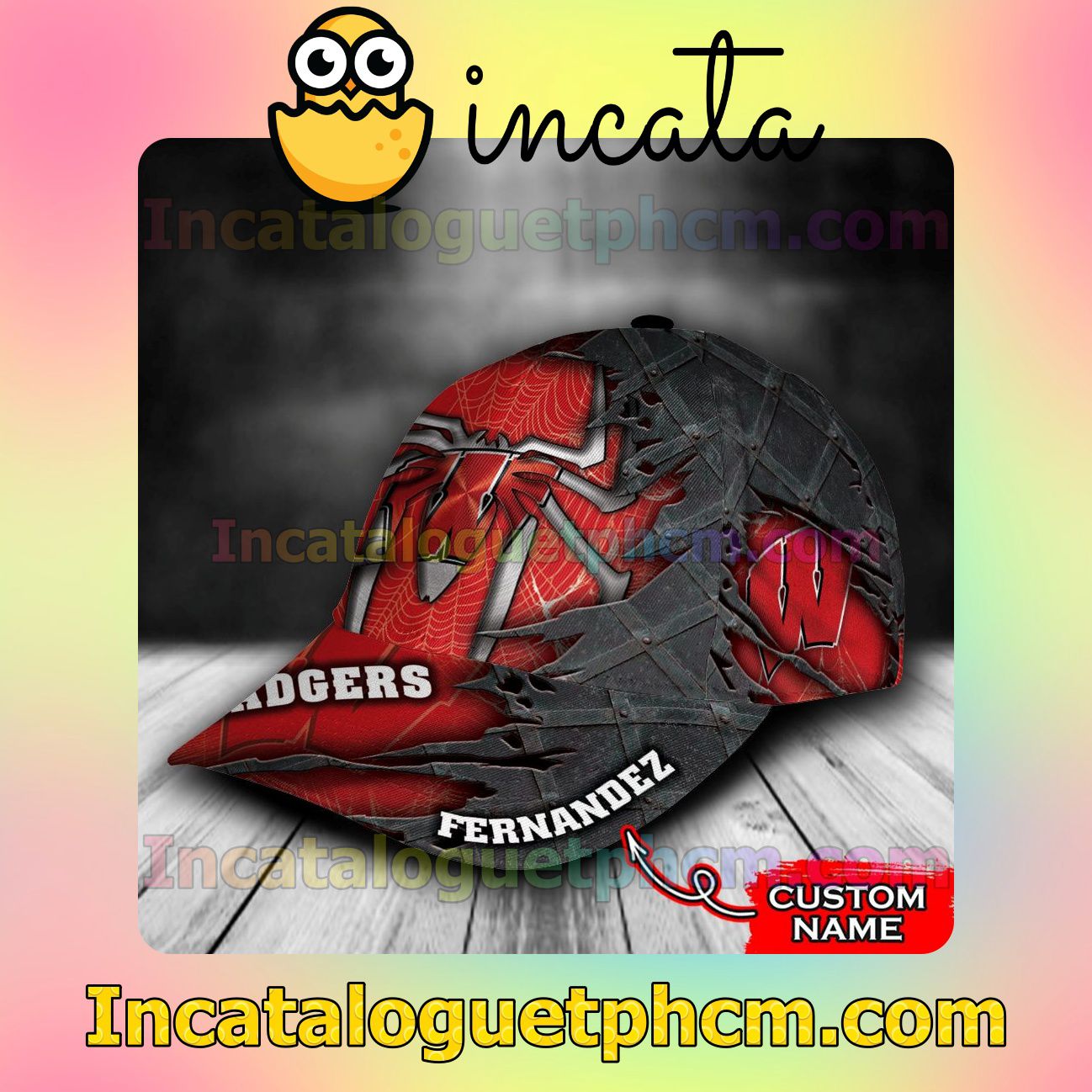 Check out Wisconsin Badgers Spiderman NCAA Customized Hat Caps
